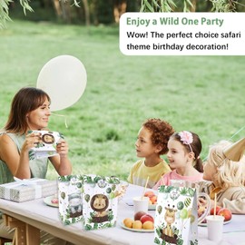 Heboland Pack of 24 Gift Bags Children's Birthday, Jungle Safari Bags Children's Birthday Party with 30 Stickers for Safari Decoration, Baby Shower, Wedding