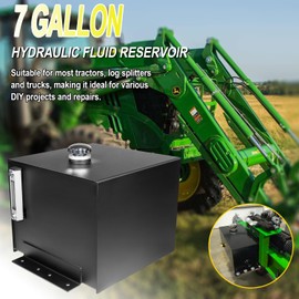 7-Gallon Hydraulic Fluid Reservoir Oil Tank For Tractors, Trucks & Log Splitters, Built-in Sight Gauge/Temp Gauge Combo, Heavy Duty Steel Construction, Horizontal-Mount