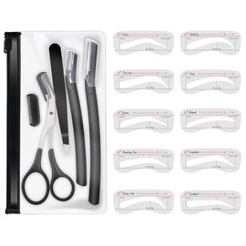 Samcos Eyebrow Set, Set of 6, Black, Storage Bag Included, Eyebrow Cutter, Scissors, Eyebrow Sled, Eyebrow Template, Women's, Men's, Multi-Use