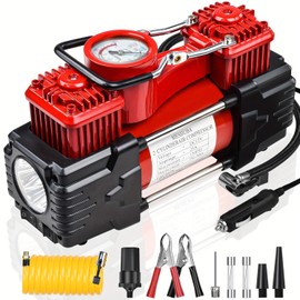 Compresor de aire para inflador de neumáticos de doble cilindro, 150 PSI, 12 V CC, accesorios de coche, luz LED, resistente todoterreno para camión, SUV, coche, RV para hombres y mujeres