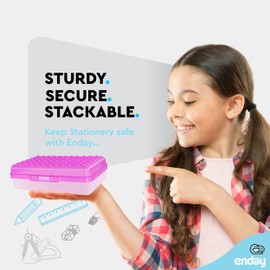 Enday Pencil Box Purple, Plastic Small Dots Pencil Case, School Storage Utility Supplies Box Organizer with Snap Closure for Kids and Adults Also Available in Pink, Grey, Green, Red, Blue, 1 PK