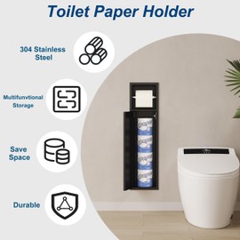 Neodrain Recessed Toilet Paper Holder, in Wall Toilet Paper Holder, 304 Stainless Steel Tissue Paper Holder with Dispense and Storage for Bathroom, Matte Black