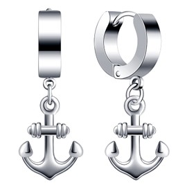 feilok Earrings for Men silver Anchor Stud Earrings Mens Earrings Stainless Steel Earrings Set Jewelry Piercings for Men