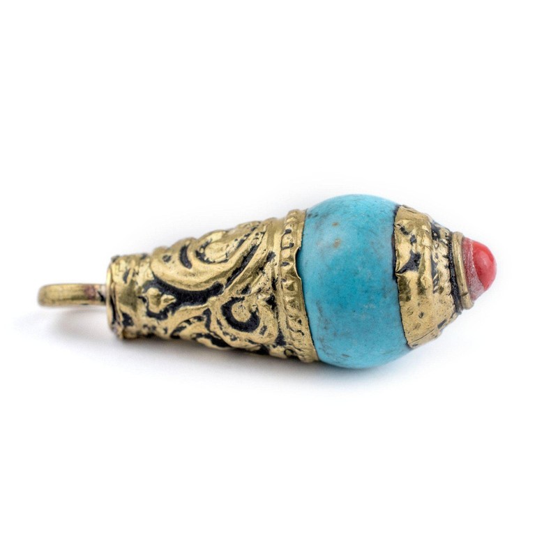 TheBeadChest Turquoise Brass Capped Locket Pendant (28x10mm)