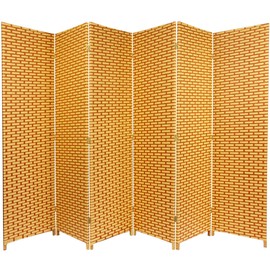 Red Lantern 6 ft. Tall Woven Fiber Natural/Rust-6 Panel Room Divider