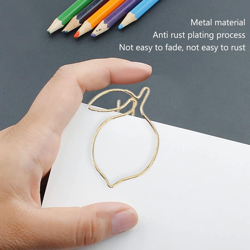 Pack of 100 Paper Clips, Cute Lemon Design Golden Bookmark