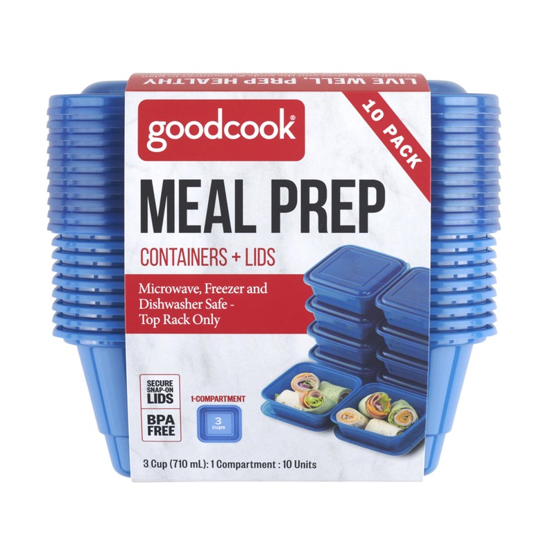 GoodCook Meal Prep 3 Cup Square 10 units, Blue, BPA