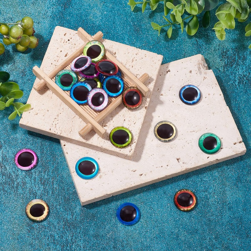 Boutigem 50Pcs 20mm Animal Eye Glass Cabochons, Flatback Half Round