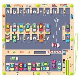 Tenuiskft Magnetspiel Montessori Spielzeug, Holz Labyrinth Spiel Kinderspielzeug ab 3 4 Jahre, Alphabet Lernspielzeug Motorikspielzeug, Sinnesspielzeug für Kinder 5-7