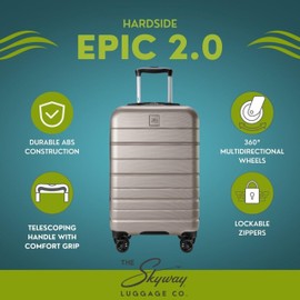 Skyway Epic 2.0 Hardside Lightweight and Durable ABS Shell Luggage, Spacious with 4-Wheel Spinners, Comfort Grip with Telescoping Handle, Men and Women, Bone, 2-Piece Set (20,28)