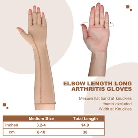 Janmercy 3 Pairs Arthritis Compression Gloves Outside Seams Fingerless Compression Gloves for Women Men Carpal Tunnel Swelling (Nude, Extended)