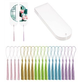 Blank Clear Acrylic Book Page Mark Penta Angel 20Pcs Plastic Craft Transparent Acrylic Page Markers with 20Pcs Small Book Page Marks Tassels for DIY Projects and Graduation Gift Tag (Semicircle)