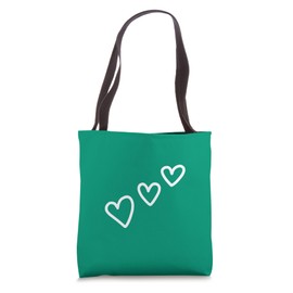 Cute Three Hearts Love Minimalist Hand-Drawn Doodles Green Tote Bag
