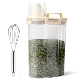 Uppetly Contenedores herméticos para almacenamiento de alimentos secos de arroz, dispensador de plástico sin BPA con boquilla vertedera, taza de medición para cereales, harina y suministros para hornear, incluye un batidor de acero inoxidable