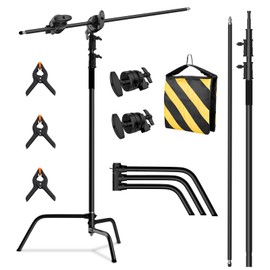 C Stand with Boom Arm, Photography Light Stand Kit - Heavy Duty C-Stand with 10.8ft/330cm Stainless Steel Pole, 4.2ft/128cm Boom Arm, Grip Heads, Sandbag for Studio Lighting, Black