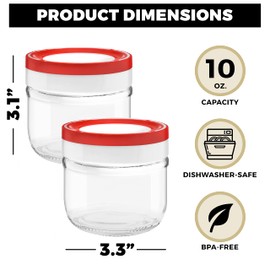 Tribello 10oz Candle Jars For Making Candles, 12 Pack Glass Canning Jars with lids, Glass Jar Features Red Tight Lid - Overnight Oats Container, Preserves Honey, Jam, Jelly, and Kitchen Spices