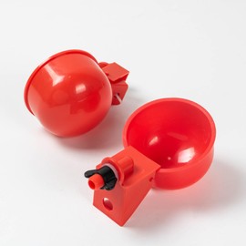 MIXNEX Poultry Waterer Cup – 2-Pack Automatic Drinking Bowls for Chickens, Ducks, Quail & Pigeons, Red 6.5 cm Ø, Constant Fresh Water, Screw-in Bucket or PVC System