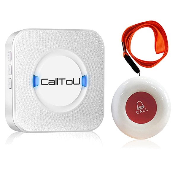 CallToU Caregiver Pager Wireless Call Button Nurse Alert System 500+ Feet for Home/Elderly/Patient/Disabled 1 Plugin Receiver 1 Waterproof Transmitter