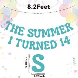The Summer I Turned 14 Banner - Bruh Teen Boy 14th Birthday Decor, Cheers to 14 Years, Summer Beach 14th Birthday Party Decorations Blue Glitter