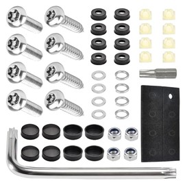 Kit de Tornillos Antirrobo para Matrícula, Acero Inoxidable, Incluye Destornillador, Soportes y Tuercas, Tornillos antirrobo de acero inoxidable, apto para todos los modelos de vehículos (Negro)