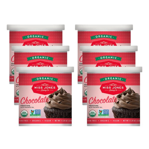Miss Jones Baking Organic Buttercream Frosting, Perfect for Icing and Decorating, Vegan-Friendly: Rich Fudge Chocolate (Pack of 6)