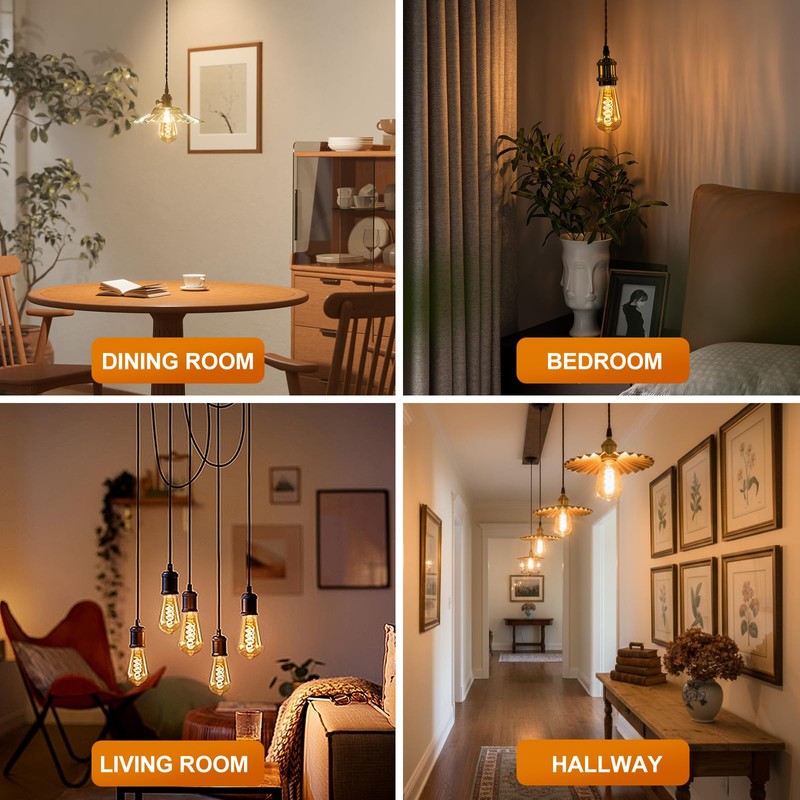 Decoaui ST64 LED E26 Vintage Edison Light Bulbs, Amber Glass,