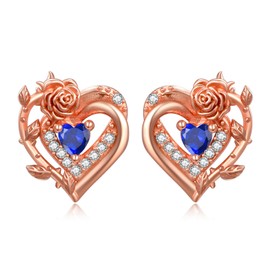 Rose Stud Earrings for Women Sterling Silver Rose Gold Heart Stud Earrings September Birthstone Stud Earrings Rose Sapphire Stud Earrings Stud Jewellery Gifts for Women