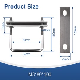 U-bolt, U bolt M8, U screws, 4 pieces, U threaded bracket with nut frame and washer for garden, motorhome, DIY, solar installation and mounting