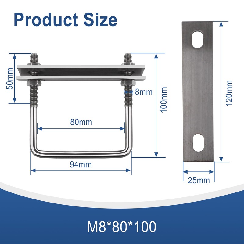 U-bolt, U bolt M8, U screws, 4 pieces, U threaded