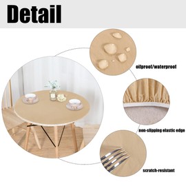 LUSHVIDA - Mantel redondo impermeable de vinilo elástico con bordes elásticos para mesas de hasta 36 a 44 pulgadas, color champaña
