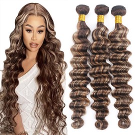 QEUOPE Ombre Two Tone Brown Mixed With 613 Deep Curly Bundles 30 32 34 inch P4613 Human Hair Highlight Honey Blonde Kinkycurly Bundles Double Weft Brazilian Hair Extension