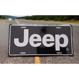 Detroit Shirt Company Jeep Logo License Plate – 6" x 12" Classic Black Metal Plate Made in USA