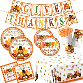 Thanksgiving Turkey Plates and Napkins Happy Thanksgiving Party Decorations Tableware Includes Maple Leaves Give Thanks Paper Plates Napkins Banner for Friendsgiving Party Serve 20