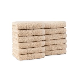 Arkwright Premium Washcloths - (Pack of 12) - Soft & Absorbent, 100% Ringspun Cotton, Contemporary Design Wash Cloths with Dobby, Multipurpose Fingertip Towels, Beige