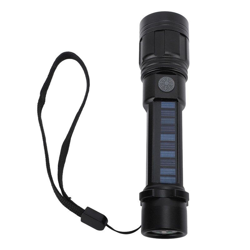 LED Flashlight Zoomable 3 Light Modes USB Or Solar Charge