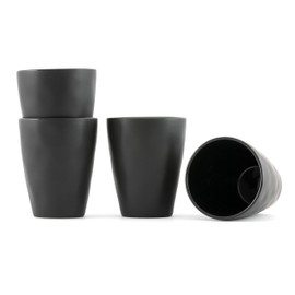 Hanseküche Stoneware Espresso Cups Set - High Quality Set of 4, Handmade & Thick-Walled, Stoneware Espresso Cups with Saucers (Black, 120 ml)