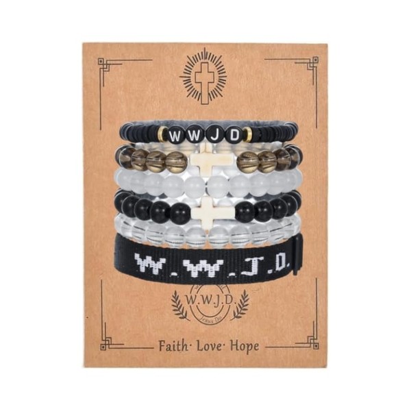 QRH Christian Cross WWJD Bracelet Set WWJD Braided Rope Bracelet