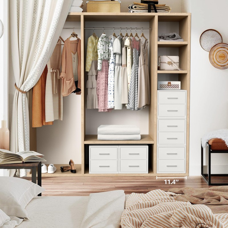 BOLUO Stackable Storage Drawers Closet Organizers and Storage Fabric White