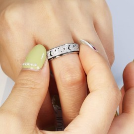 AmorArtSky Anxiety Ring for Women Men,Titanium Stainless Steel Spinner Ring,5 Colors,6MM,Size 6-10,3 Styles Anxiety Ring-Moon Star,Sandblasted Finished,Hollow Outer