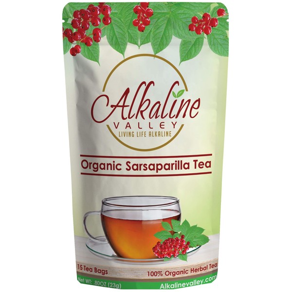 Sarsaparilla Tea - 100% Organic and Alkaline - 15 Unbleached/Chemical-Free Sarsaparilla Tea Bags - Caffeine-Free, No GMO