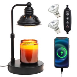 Candle Warmer Lamp,Candle Lamp,Candle Warming Lamp with Timer Dimmer - Candle Melter Light Warmer with USB Port,Electric Candle Heating Lamp,Gift for Women Bedroom Home Decor (Black)