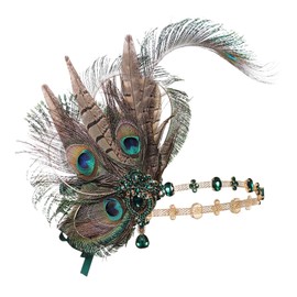 BABEYOND 1920s Headband Women's Peacock Feather Hair Clip Gatsby Fancy Dress Costume Hair Accessories