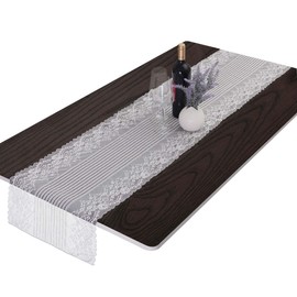 mookaitedecor White Lace Table Runner for Wedding Decor,Embroidered Floral Table Runner for Party Tabletop Decoration,15x61 Inch