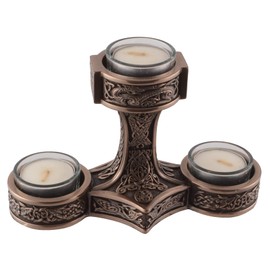 Veronese Germanic Tea Light Holder Mjolnir Thor's Hammer Bronzed 3 Tea Lights