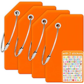 Vavious Luggage Tags for Suitcases 4 Pack Durable Silicone Travel Baggage Labels with Name ID Card Unique Airport Quickly Spot Suitcase Essentials (Orange * 2 DIY Stickers)