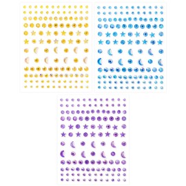 3 Sets Of Star And Moon Rhinestone Stickers, Nail Art Decorations, Facial Cosmetics, Shiny Rhinestone Stickers.