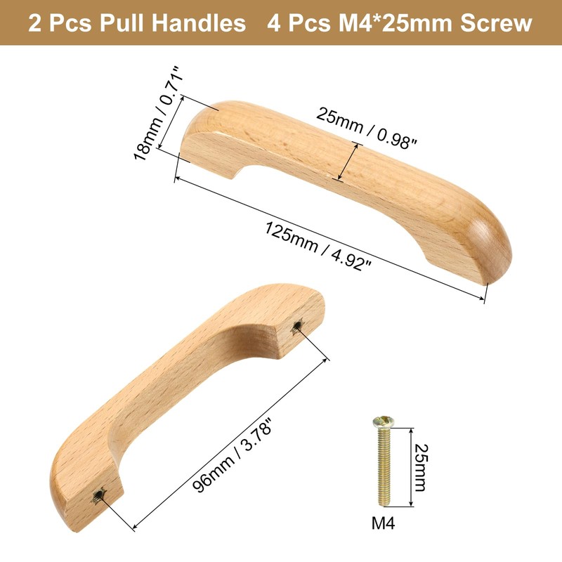 sourcing map 2Pcs Wood Drawer Pulls Handles, U Shaped 96mm/3.78"
