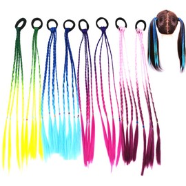 Hair Extensions for Kids Braided Hair Tie Band, Gradient Colors Girls Hairpiece Band with Elastic Rope Band for Kids and Women- 8 Pcs