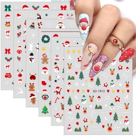 Christmas Nail Art Stickers Decals 6 Sheets Santa Claus Elk Snowmen Nail Decals Self-Adhesive Holiday Nail Art Design Decoration Cute Cartoon Christmas Nail Sticker for Women Winter Nails Accessories