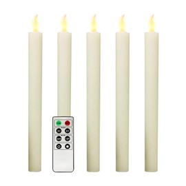 10" Ivory Flameless Taper Candles with Timer, Battery Operated Dinner Candles, Push-Activated, Textured Wax Finish, Warm White Light, Remote & Batteries Included - Set of 5